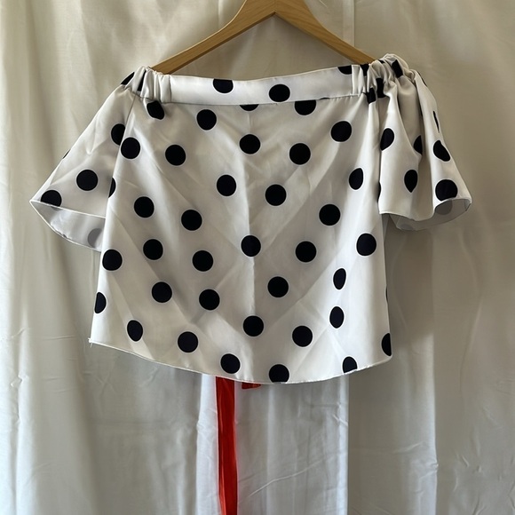 Zara White with Black Polka Dot Crop Top - Picture 3 of 3